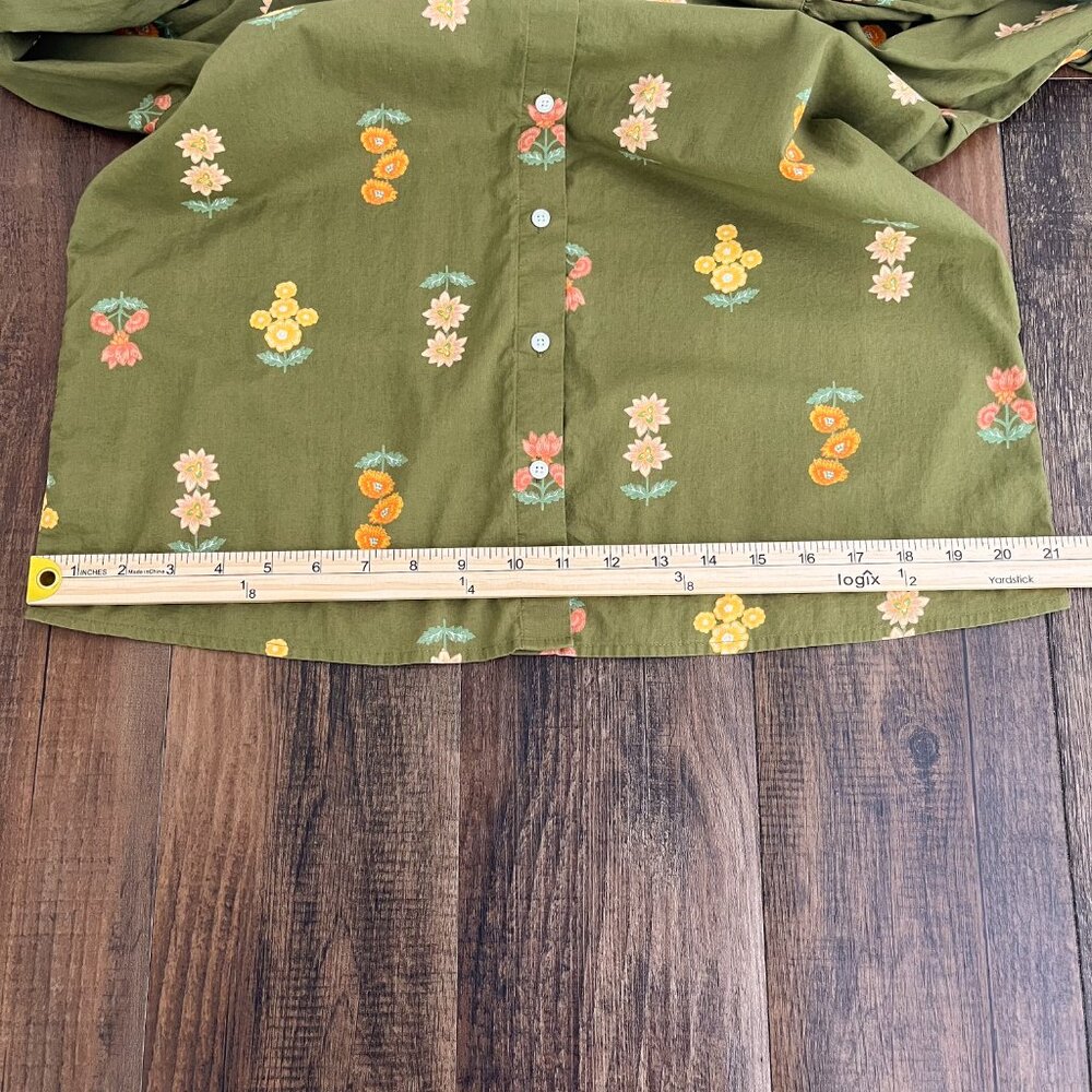 Loft Outlet Floral Button Down Blouse Balloon Sleeve Fall Boho Size Medium Green - Picture 10 of 15